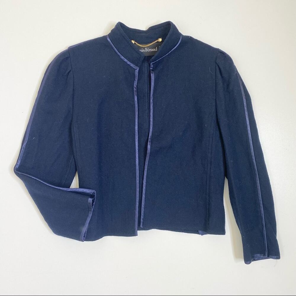 Vintage Louis Feraud Navy Wool Blazer Satin Piping 14